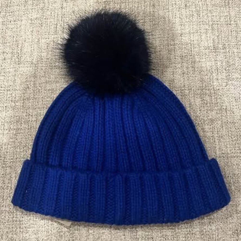 NWT J. Crew Ribbed Beanie with Faux-Fur Pom-Pom - Ultramarine Blue